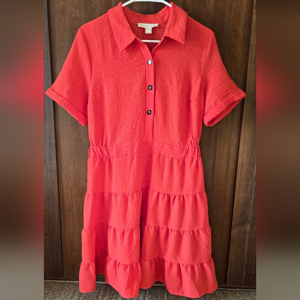 Monteau Vibrant Coral Tiered Dress